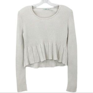 Kimchi Blue Crop Sweater Ivory Eyelet Ruffle Hem M